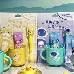 Kid Toothbrush Set with ToothbrushToothpast Cup set for Baby Fruit Favor Toothpaste