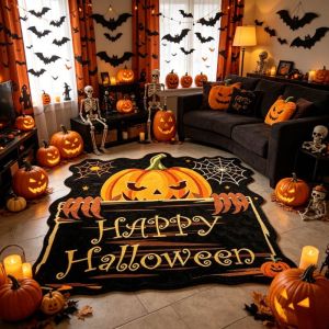VIKAMA Halloween Door Mat Alien Ghost Bat Black Cat Dog Paw Welcome Rug Funny Home Decor Entrance Floor Mat