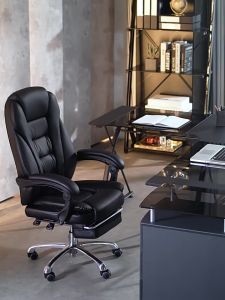 LUVHOME Office Computer Chair Ergonomic Massage Chair Leather Boss Chair Adjustable Height Swivel Chair With Footstool
