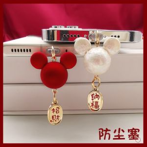 Waterproof Anti-dust Plug Mobile Phone Accessories Mickey Mouse Keychain Pendant Mens Style Silicone Material for Apple Android