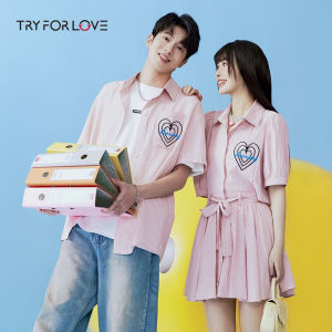 Pink Heart Plaid Short Sleeve Shirt Dress Womens Summer New Style Cotton Pure Material A-Line Skirt H-Shape Dress One Dress One Skirt