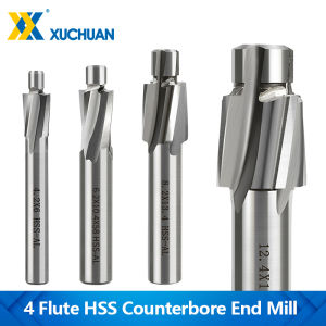 HSS Counterbore End Mill M3-M16 Pilot Slotting Tools Countersink Milling Cutter 4 Flutes Pilot Flat Counterbore Drill Bit