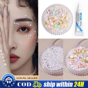 【Local delivery】 Women Resin White Pearl Eyes Makeup Diamond Self Adhesive Rhinestone Sticker Stage Bright Crystal Party DIY Face Makeup Stickers