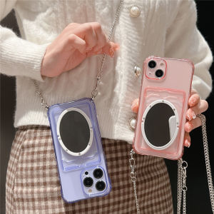 Pink Silicone Phone Case with Card Holder Crossbody Strap Money Bag Iron Chain for iPhone 14/15 pro 11/12 13 pro Max Creative Protective Cover