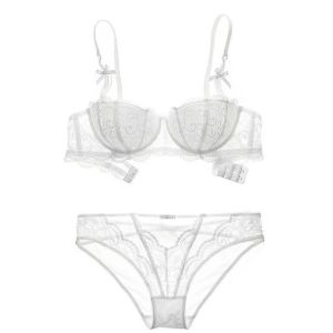บราลูกไม้โปร่งเซ็กซี่สไตล์ฝรั่งเศส 1/2 คัพ ช่วยเสริมหน้าอกเล็กให้ดูใหญ่ขึ้น ชุดบรา 2 ชิ้น