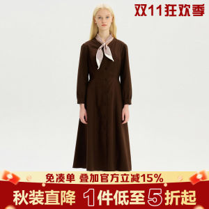 ชุดเดรสยาวแขนยาวผู้หญิงสไตล์เกาหลีเอวสูง ผ้าไหม ผ้าพันคอ ชุดเดรสกระชับสัดส่วน แฟชั่นฤดูใบไม้ร่วง 2025