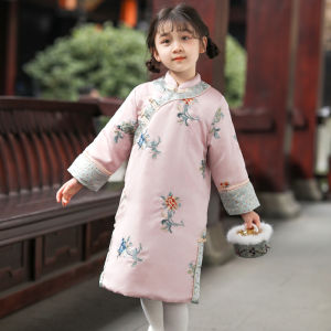 Childrens Cheongsam Embroidered Plaid Dress Winter Improvement Chinese Style Han Costume Girls Tang Costumes New Year Clothes Chinese Style Dress