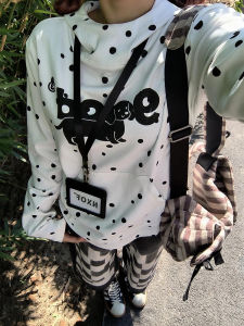 เสื้อสเวตเตอร์มีฮู้ดลายจุดบางฤดูใบไม้ผลิและฤดูใบไม้ร่วงสำหรับผู้หญิง ดีไซน์สตรีทไฮเอนด์ ทรงเข้ารูป แฟชั่นสตรีท ลำลอง เสื้อผ้าทำงาน