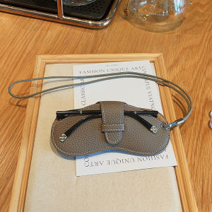 Portable Genuine Leather Glasses Case Storage Bag for Men And Women Myopia Sunglasses Protective Cover with Lanyard