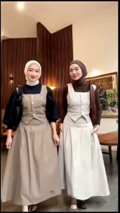 Set Vest Rok Mayung Katun Twill Oneset Jinri Casual Set Korean Style