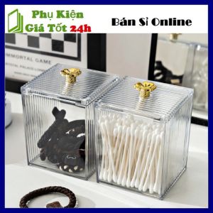Hộp Đựng Bông Tẩy Trang Đựng Son Môi Bông Ngoáy Tay Đồ Trang Điểm Cao Cấp Trong Suốt Có Nắp - Hộp Đựng Đồ Mỹ Phẩm Chất Liệu Mika Trong Suốt - Hũ Hộp Tiện ích