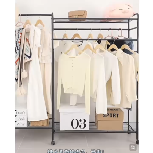 Happy🩵ราวแขวนเสื้อแบบตั้งพื้น ขนาด 2 แถว พร้อมชั้นวางของ เคลื่อนย้ายง่าย เหมาะสำหรับห้องนอน