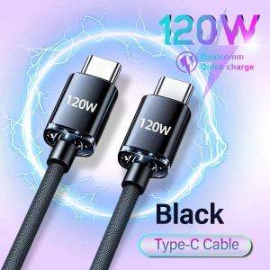 120W Fast Charging Cable Nylon Braided USB A To Type C/Dual Type C Durable Cable Quick Charge Data Cord High-speed Transmission