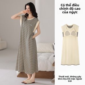 MiiOW | Váy ngủ cotton nguyên chất Catman không tay dài vừa phải có đệm ngực Quần áo mặc nhà mùa hè 2025 cho nữ