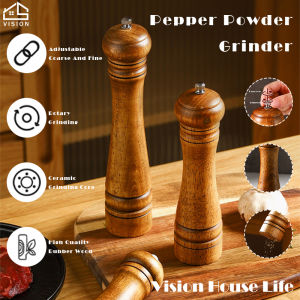 Vision 5/8/10 Inch Adjustable Coarseness Salt & Pepper Wood Grinder Pepper Mill with Ceramic Rotor Kitchen Grinding Bottle Spice Grinder