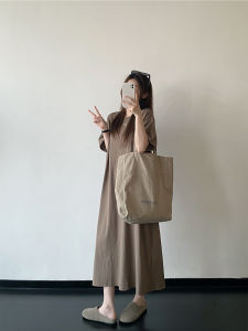 Summer Loose Short Sleeve Crew Neck Leisure Simple Women Dress