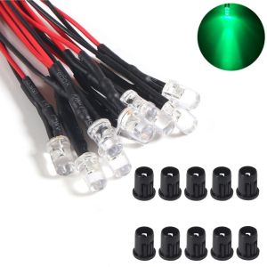10 Bộ Điốt LED 3mm Có Dây Sẵn Nhiều Màu Sắc Kèm Giá Đỡ Nhựa Màu Trắng Đỏ Xanh Dương Xanh Lá Vàng Và Đèn Nhấp Nháy Nhiều Màu Sắc Dành Cho Sản Phẩm EL