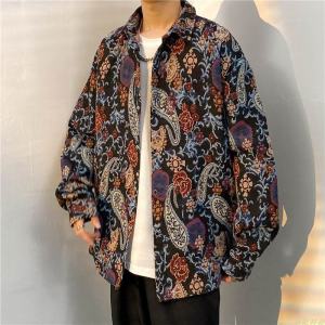 เสื้อเชิ้ตผู้ชายผ้าขนสัตว์ทรงสลิมฟิตสไตล์ชาติพันธุ์ย้อนยุค ผ้าปักลาย แจ็คเก็ตคู่รัก ฤดูใบไม้ผลิและฤดูใบไม้ร่วง แฟชั่นสตรีท