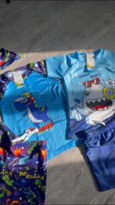 RKH Style 1-6Yrs Boy Kids Swimsuit with Swimming Cap Rash Guard Summer Beach Shark Dinosaur