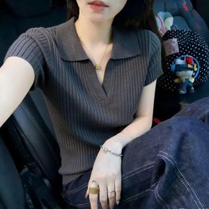 V.C.I | Gray French Style Knit Polo Short Sleeve T-Shirt