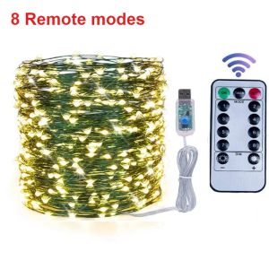 5M/10M/20M LED Copper Wire String Lights 8-mode USB Fairy Lights Garland Lamps for Festival Wedding Party Outdoor Christmas