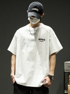 เสื้อยืดแขนสั้นผ้าฝ้ายแท้สำหรับผู้ชาย สไตล์ฮิปฮอป ลายตัวอักษร สไตล์ฮิปฮอป เอวสูง สบายๆ สีขาว แฟชั่นฤดูร้อน