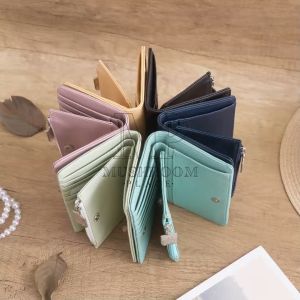 Dompet Lipat Wanita Kancing Magnet CHATELAIN Polos Bahan Sintetis