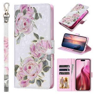 For iPhone 16E 16 Pro Max 16 Plus 16 15 14 13 12 1113 X Max Xr Mini Wallet Floral Leather Phone Case