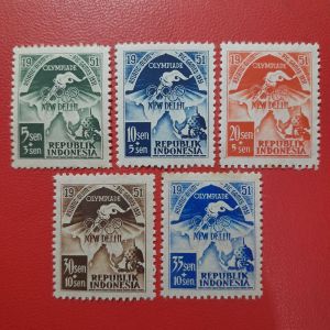 Koleksi Prangko kuno Indonesia lawas 5 pcs Seri Asiade New Delhi 1951 UN USED