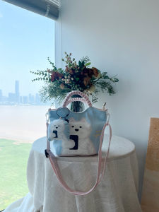 Cute Korean Style Canvas Bag Student Outdoor Leisure Crossbody Bag Sweet Lady Print Fashionable Bucket Bag Velvet Single Strap