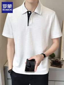 ROMON | Patched Color Turn-down Collar Polo Shirt Cool Sensation Casual Loose Business