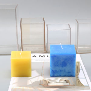 Handmade DIY Acrylic PC Candle Model Smokeless Music with Sound Control Square Rectangle Separation Type Festive Gift Decoration