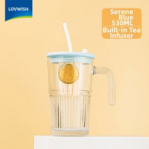 NERVISHI | Glass Straw Cup for Coffee Fruit Tea and Brewing