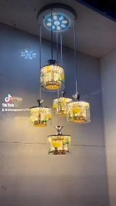 Đèn thả thủy tinh 5 chao/ năm chao trang trí bàn ăn đèn trang trí chiếu nghỉ cầu tháng đèn trang trí phòng khách