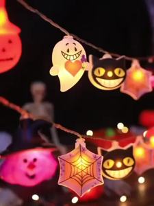 1.5M/3M Halloween Battery Box LED Light String with Black Cat Ghost Spider Web Pumpkin Shape Festive Decorative Light String