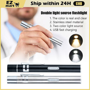 【Fast Shipping】 Mini Medical Handy LED Flashlight Pen USB Charging Lighting Dual Light Source Torch Portable Hospital Care Pen Clip Lights Dentist Nursing 307A-Nursing-Pen