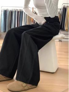 กางเกงยีนส์ทรงตรงสีดำไซส์ใหญ่ กางเกงขายาวทรงหลวมเอวสูง ทรงหลวม ทรงขากระบอก ทรงเข้ารูป กางเกงยีนส์ทรงสลิมฟิตสำหรับผู้หญิง