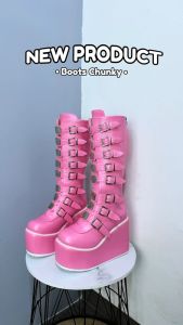 PINKEY P299 Sepatu Boots Chunky Panjang Wanita Hak Tinggi Fashion Boots winter overknee leather