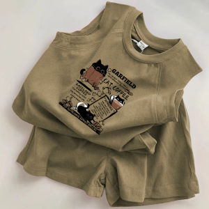 Boys Summer Outfit Vest Set Sporty Cartoon Sleeveless Top And Shorts Two Piece Suit Baby Cotton Casual Wear for Boys And Girls