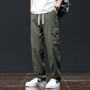 MiiOW | Ice Silk Work Trousers Mens Summer Thin Sweat Absorbent Casual American Loose Straight Sports Wide Leg Pants Cat Artificial Installation