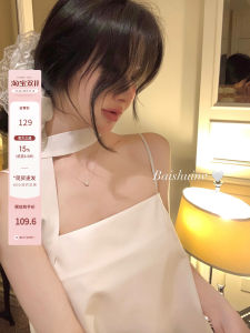 Áo Sơ Mi Voan Cổ Treo Cổ White Water Women Dành Cho Nữ Mùa Xuân 2025 Không Tay Ngắn Màu Trơn Dáng Rộng Thoải Mái