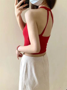Pure Desire Backless Halter Top Womens Vest with Chest Pad Slimming Spicy Short Sleeveless Shirt Summer Inner Wear Beautiful Back