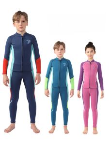 ชุดว่ายน้ำเด็ก ชุดดำน้ำ แขนยาว บุขนแกะ ความหนา ชุดว่ายน้ำฤดูหนาวสำหรับเด็กผู้หญิงและเด็กผู้ชาย ชุดดำน้ำ ชุดกีฬา