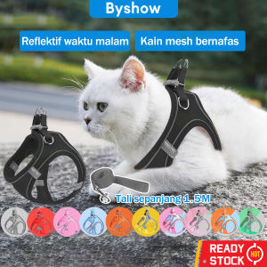 Byshow Escape Proof Cat Dog Pet Puppy Harness Reflective Adjustable Mesh Vest with Dual Lock Hook Loop Buckle Breathable Anti Choke Design for Indoor Outdoor Tali Kucing Berjalan