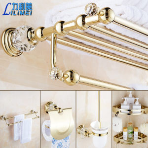 European Style Crystal Towel Rack Set Gold Bathroom Storage Shelf Nordic Luxury Bathroom Towel Bar Stainless Steel Wall Mounted