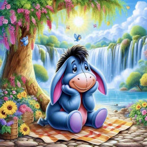 1 piece - 5D-DIY - Flocking cloth - Special drill - Diamond painting set - Donkey waterfall - Mosaic - Diamond art