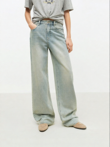 MO&Co. | Cotton Washed Light Blue Loose Fit Flared Jeans