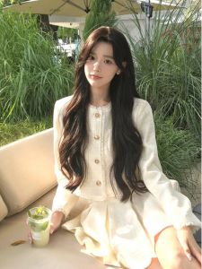 Anti-Aging High Waist Two-Piece Set for Young Women Autumn Winter Short Coat And Midi Skirt Fashionable Rich Girl Outfit