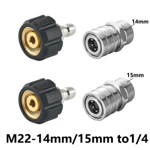 Pressure Washer Adapter Set M22 14mm/15mm to 1/4 Inch Quick Connect Fittings Stainless Steel for Power Washer Hoses Pump 5000PSI