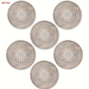 2D Retro Wooden Coasters Set for Home Use Heat-Resistant Coffee Mug Mats Bar Set for Gatherings And Offices Decorative Tableware